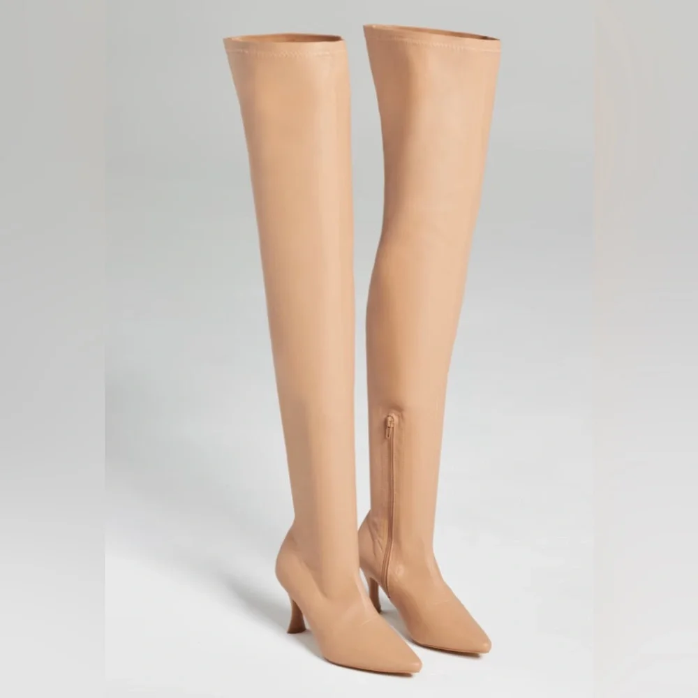 Nude Vegan Leather Over the Knee Stiletto Boots